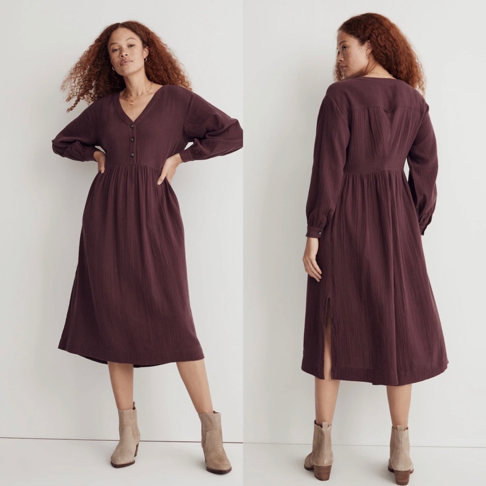 NWT Madewell Lightspun Button-Front Midi Dress